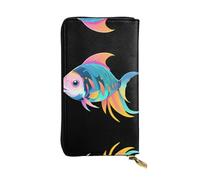 AKGFFDS Portefeuille long en cuir avec impression vague de poisson, fermeture éclair confortable et légère pour ranger les pièces de monnaie et les cartes de crédit.