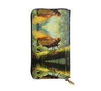 AKGFFDS Portefeuille long en cuir avec imprimé sauterelle sur une branche - Fermeture éclair confortable et légère pour ranger des pièces de monnaie et des cartes de crédit.