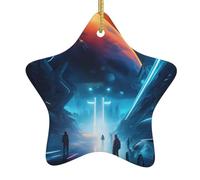 AKGFFDS Science Fiction Future Printing Christmas Ceramic Star Pendant Festive and Creative Decoration Easy to hang