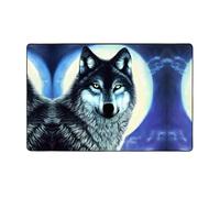 AKGFFDS Tapis de sol en flanelle imprimé loup sous la lune 152,4 x 99,1 cm pour salon, bureau, table basse, lit, balcon