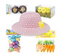 AKH Kit de bonnet de Pâques pour enfants | Lot de 32 bonnets de Pâques pour créer votre propre chapeau de Pâques | Œufs de Pâques poussins et carottes | Décoration de bonnet de Pâques (Rose)