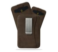 AKIELO Porte Cartes et Pince à Billets RFID Blocage avec Coffret Cadeau - Porte Cartes Compact et Fin - Portefeuille Homme Minimaliste (Charlie - Édition Moka Foncé - Pince à Billets)