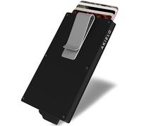AKIELO Porte Cartes et Pince à Billets RFID Blocage avec Coffret Cadeau - Portefeuille Homme Minimaliste - Protection Carte Bancaire sans Contact (Alpha - Édition Noir - Pince à Billets)