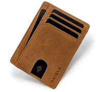 AKIELO Portefeuille Homme RFID Blocage avec Coffret Cadeau - Porte Cartes Ultra Fin - Portefeuille Minimaliste (Bravo - Édition Brun Clair)