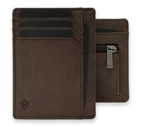 AKIELO Portefeuille Homme RFID Blocage avec Compartiment à Fermeture Éclair pour Pièces et Coffret Cadeau - Porte Cartes Ultra Fin - Porte Monnaie Homme Minimaliste (Fermeture Éclair Moka Foncé)
