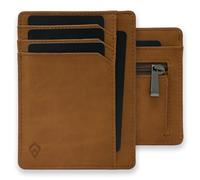 AKIELO Portefeuille Homme RFID Blocage avec Compartiment à Fermeture Éclair pour Pièces et Coffret Cadeau - Porte Cartes Ultra Fin - Porte Monnaie Homme Minimaliste (Fermeture Éclair Brun Clair)