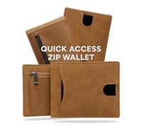 AKIELO Portefeuille RFID Blocage avec Compartiment à Fermeture Éclair pour Pièces et Coffret Cadeau - Porte Cartes Élégant avec Languette - Porte Monnaie Homme (Delta - Fermeture Éclair Brun Clair)