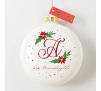 Akinda Art Gallery - Boule de Noël en verre avec lettre A - texte personnalisé - Décorations de Noël - Décorations d'arbre de Noël - Boule personnalisée - blanc - Idée cadeau