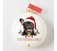 Akinda Art Gallery - Boule de Noël en verre Bouledogue français - texte personnalisé - Décorations de Noël - Décorations d'arbre de Noël - Boule personnalisée - Cadeau de Noël