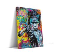 AKINDA Art Gallery - Impression murale 60 x 80 cm - Enfant avec pistolet - Tableau multicolore - Street Art - Tableau de chambre - Style Graffiti - Idée cadeau pour décoration de maison