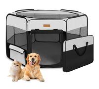 Akinerri Parc de Jeu Pliable pour Chien, Niche d'exercice pour Chiot avec Couvercle Amovible en Maille, Parc Portable pour Animal de Compagnie pour l'entraînement intérieur ou extérieur