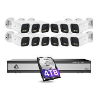AKINGUAR 5MP PoE Kit Caméra de Surveillance Extérieure, 16CH 4To NVR et 12X 5MP Caméra IP PoE, Détection de Personne et Véhicule, 30M Vision Nocturne en Couleur, Spotlight Sirène, IP66 Étanche