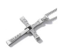 AKINMA Collier Croix Fast And Furious Film Vin Diesel Dominic Toretto avec Strass Brillants en Argent Sterling 925