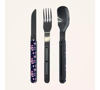 AKINOD 12H34 Set de 3 couverts inox nomades FLEUR DE CERISIER finition Black