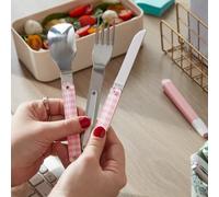 AKINOD 12H34 Set de 3 couverts inox nomades Vichy Rose