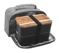 akinod - Boîte Bento + Lunch Bag Isotherme 11H58 - Bento Étanche, Double Compartiment, Noir - Sac à Poignée Renforcée, Gris - Compatible Lave-Vaisselle, Congélateur, Micro-Ondes - 1,4 L