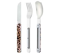 Akinod - Couverts 12:34 - Fourchette + Couteau + Cuillère - Assemblage Aimanté - Couverts en Acier Inoxydable Nomades, Compacts, Durables et Élégants - Léopard