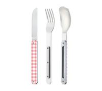 Akinod - Couverts 12:34 - Fourchette + Couteau + Cuillère - Assemblage Aimanté - Couverts en Acier Inoxydable Nomades, Compacts, Durables et Élégants - Vichy rose