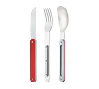 Akinod - Couverts Droits Aimantés 12:34 Aluminium Rouge - Fourchette + Couteau + Cuillère - Couverts Nomades Compacts, Durables et Élégants en Acier Inoxydable - Assemblage Aimanté