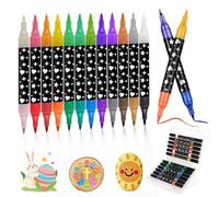AKINSTER Lot de 12 stylos à paillettes à double pointe - 24 couleurs - 2 à 5 mm - Stylos à paillettes métalliques pour filles et enfants - Scrapbooking - Bricolage - Cartes d'anniversaire - Peinture