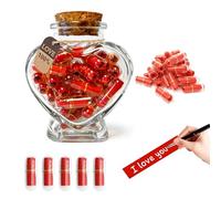 AKINSTER Lot de 50 capsules avec message dans une bouteille en verre en forme de cœur - Cadeau d'anniversaire - Lettre d'amour DIY - Cadeau personnalisé pour petite amie, petit ami, partenaire, couple