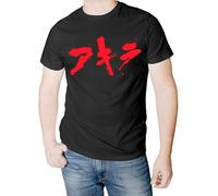 Akira T-shirt en coton avec impression numérique des lettres d'Akira, Noire, M