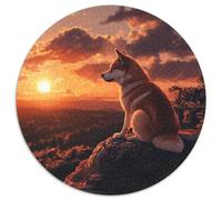 Akita Chien Puzzle 1000 Pièces Couchant de Soleil Animal Ronde Puzzle Jeu Occasionnel Décor À La Maison pour Adultes Enfants 1000pcs (67.5x67.5cm)