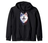 Akita Dog Drapeau américain USA Drip Graffiti Patriotisme Lover Sweat à Capuche