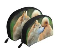 Akita Inu Bokeh Animaux Chiens Akita Inu, Trousse de Maquillage Coquille Femme Petit Porte-Monnaie Trousse de Toilette Trousse à cosmétiques 2 pièces