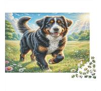Akita Inu Carton Rigide Bouvier Bernois Courant dans Une Prairie Fleurie Puzzle Classique Cadeau Secret de Noël de Collection 38x26cm/1000 pièces