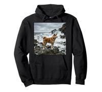 Akita Inu Côtière Falaises Océan Vagues Scène Sweat à Capuche