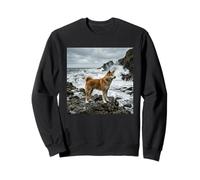 Akita Inu Côtière Falaises Océan Vagues Scène Sweatshirt