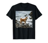 Akita Inu Côtière Falaises Océan Vagues Scène T-Shirt
