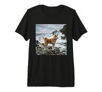 Akita Inu Côtière Falaises Océan Vagues Scène T-Shirt Haut de Gamme