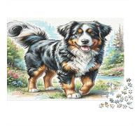 Akita Inu Papier recy ouvier Bernois dans Une Prairie Fleurie Puzzle Cadeau de Collection pour Adultes 38x26cm/1000 pièces