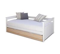 Akiten retail Lit Banquette gigogne 80x190 cm Blanc et Bois