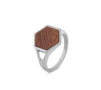 Akitsune Bague Lignum - Incrustation en bois - Élégante et fine - Pour homme - En acier inoxydable