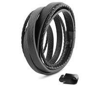 Akitsune Dark Matter Bracelet en Cuir synthtique | Fermeture magntique en Acier Inoxydable - Bracelet tress pour Hommes avec Belle Bote Bijoux - Noir-Noir - 17cm
