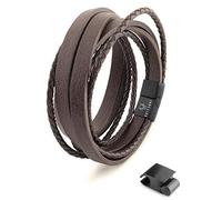Akitsune Dark Matter Bracelet en Cuir synthtique | Fermeture magntique en Acier Inoxydable - Bracelet tress pour Hommes avec Belle Bote Bijoux - Noir-Marron - 23cm