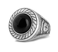 Akitsune Mortis Bague | Ornement Design Bague Femmes Hommes Acier Inoxydable Grand Sceau Crois - Argent - US 11