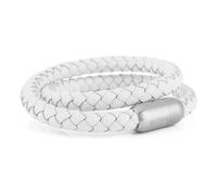Akitsune Navis Cordage Bracelet en Cuir | 8mm de Large | Fermeture de Capsule magntique Double Enroul Femme Homme Maritime - Argent - Blanc 21,00 cm