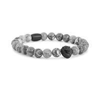 Akitsune Regis Bracelet de Perles - Bijoux de Bras Femme Homme Beads Lion - Noir Mat - Map Stone Blanc - 18cm