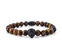 Akitsune Regis Bracelet de Perles - Bijoux de Bras Femme Homme Beads Lion - Noir Mat - Oeil de Tigre Jaune - 20cm