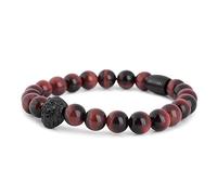 Akitsune Regis Bracelet de Perles - Bijoux de Bras Femme Homme Beads Lion - Noir Mat - Oeil de Tigre Rouge - 20cm