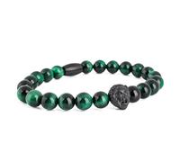 Akitsune Regis Bracelet de Perles - Bijoux de Bras Femme Homme Perles Lion - Noir Mat - Vert Oeil de Tigre - 20cm