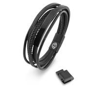 Akitsune The Punisher Bracelet en Cuir synthtique | Fermeture magntique en Acier Inoxydable - Bracelet tress pour Hommes avec Belle Bote Bijoux - Noir-Noir - 19cm