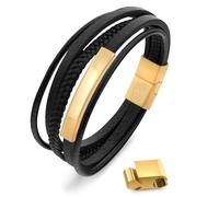 Akitsune The Punisher Bracelet en Cuir synthtique | Fermeture magntique en Acier Inoxydable - Bracelet tress pour Hommes avec Belle Bote Bijoux - Or-Noir - 19cm