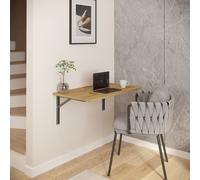 AKKE Artisan chêne Table pliante murale avec angles argentés-satinés Lxl : 70x60 cm