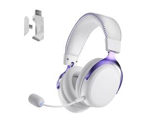 Akko Verge S9 Casque Gaming sans Fil 25ms Faible Latence Pilotes 53mm | Design Léger 270g, Quad Mode 2.4G Bluetooth Filaire, Micro Anti-Bruit, Batterie 250H, PC PS5 PS4 Gaming, Violet Blanc