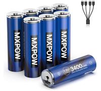 Akku Aa Lithium Usb-C 1,5v 3400mwh Aa Akkus Wiederaufladbar 1500 Zyklen,8 Stück Schnellladung In Usb Batterie Mit 4 In 1 Ladekabel